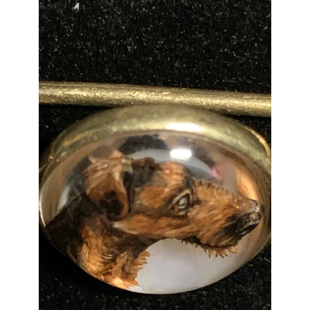 Antique 14K Gold Essex Crystal Airedale Terrier Dog Reverse Intaglio Bar Pin